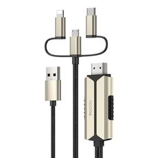 Yesido HM14 2 m Tipo C + Micro USB + Adattatore HDTV da 8 pin a HDMI 1080P con cavo di ricarica (Nero+Oro)