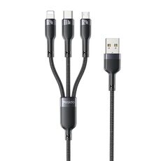Yesido CA91 3A 3 in 1 Cavo dati da USB a 8 pin+USB-C/Tipo-C+Micro USB in lega di alluminio (nero)