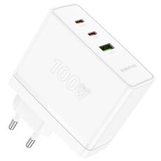 Borofone BN11 PD100W Caricatore GaN doppio USB-C/Tipo-C+USB a 3 porte, spina europea (bianco)