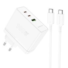 Borofone BN11 PD100W Caricatore doppio USB-C/Tipo-C+USB con cavo da tipo C a tipo C, spina europea (bianco)