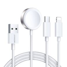 JOYROOM S-IW008 Cavo dati di ricarica wireless da USB 3 in 1 a 8 pin + USB-C/Type-C + orologio magnetico, lunghezza: 1,2 m (bianco)