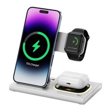 Caricabatterie wireless pieghevole A80 3 in 1 da 15 W (bianco)