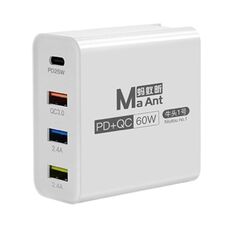 Caricatore a ricarica rapida multiporta USB Ma-Ant da 60 W USB-C/Type-C+3, spina: spina americana (bianca)