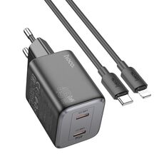 hoco N42 Elogiado PD45W Caricabatterie tipo C a doppia porta con cavo da tipo C a 8 pin, spina europea (nero)