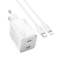 hoco N42 Elogiado PD45W Caricabatterie tipo C a doppia porta con cavo da tipo C a 8 pin, spina europea (bianco)