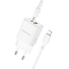 BOROFONE BN14 Royal PD30W Type-C + Caricatore USB QC3.0 con cavo da Type-C a 8 pin, spina EU (bianco)