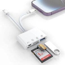 Lettore di schede multifunzione USB-C / Type-C 4 in 2 + interfaccia 8 pin (bianco)