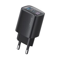 USAMS CC229 Caricatore con display digitale GaN a doppia porta USB+USB-C/Type-C da 30 W, Specifiche: Spina UE (Nero)