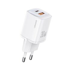USAMS CC254 Caricatore rapido GaN a doppia porta USB+USB-C/Type-C da 30 W, spina europea (bianco)