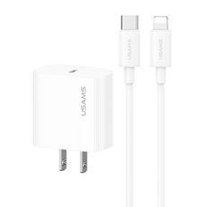 Set caricabatterie rapido USAMS CC228 da 20 W, USB-C/Tipo-C a 8 pin (spina USA)