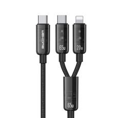 WK WDC-194 Pioneer Series 2 in 1 65W USB-C/Tipo-C a USB-C/Tipo-C+8 Pin Cavo Dati Ricarica Rapida, Lunghezza: 1m (Nero)