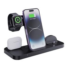 Caricabatterie wireless verticale pieghevole multifunzionale 6 in 1 (nero)