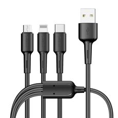 Yesido CA41 3.5A USB a 8 pin + Micro USB + cavo di ricarica USB-C / Type-C, lunghezza: 1 m (nero)