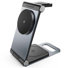 iFORCE T9 Caricabatterie wireless con supporto multifunzione pieghevole da tavolo 3 in 1 da 15 W (grigio scuro)