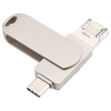 Micro USB 3 in 1 64G + 8 pin + disco flash push-pull rotante in metallo di tipo C con funzione OTG (Argento)