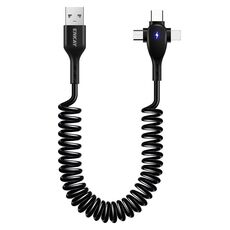 ENKAY Hat-Prince 3 in 1 6A da USB a 8 pin+Type-C+Micro USB Supper Cavo a molla per ricarica rapida, lunghezza: 1,8 m (nero)