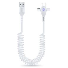 ENKAY Hat-Prince 3 in 1 6A da USB a 8 pin+Type-C+Micro USB Supper Cavo a molla per ricarica rapida, lunghezza: 1,8 m (bianco)