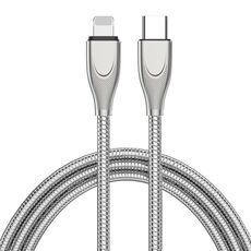 ENKAY ENK-CB128 PD 27W Tipo-C a 8 pin Cavo dati per ricarica rapida con molla in acciaio al carbonio, lunghezza: 2 m (argento)