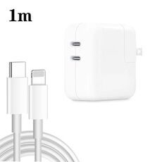 Caricabatterie a doppia porta USB-C/tipo-C da 35 W PD3.0 con cavo dati da tipo C a 8 pin da 1 m, spina americana