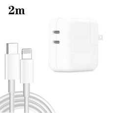 Caricabatterie a doppia porta USB-C/tipo-C PD3.0 da 35 W con cavo dati da tipo C a 8 pin da 2 m, spina americana