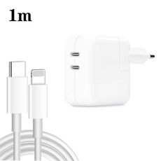 Caricabatterie a doppia porta USB-C/tipo-C da 35 W PD3.0 con cavo dati da tipo C a 8 pin da 1 m, spina europea