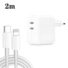 Caricabatterie a doppia porta USB-C/tipo-C da 35 W PD3.0 con cavo dati da tipo C a 8 pin da 2 m, spina europea