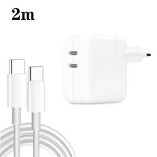Caricabatterie a doppia porta USB-C/tipo-C da 35 W PD3.0 con cavo dati da tipo C a tipo C da 2 m, spina europea