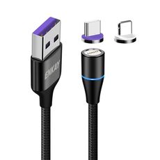 ENKAY 2 in 1 5A USB a Type-C + cavo dati magnetico a ricarica rapida a 8 pin con luce LED, lunghezza: 1 m (nero)