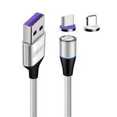 ENKAY 2 in 1 5A USB a Type-C + cavo dati magnetico a ricarica rapida a 8 pin con luce LED, lunghezza: 1 m (argento)