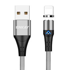 ENKAY Cavo dati di ricarica rapida da USB a 8 pin da USB 3A con luce a LED, lunghezza: 1 m (argento)