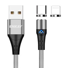 ENKAY 2 in 1 3A USB a 8 pin + cavo dati di ricarica rapida magnetica di tipo C, lunghezza: 2 m (argento)