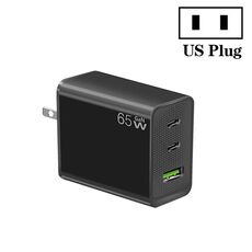 GaN PD65W Type-C x 2 + adattatore per laptop USB 3.0, spina americana (nero)