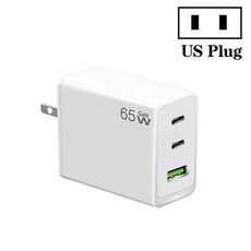 Adattatore per laptop GaN PD65W Type-C x 2 + USB 3.0, spina americana (bianco)
