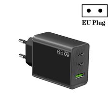 GaN PD65W Type-C x 2 + adattatore per laptop USB 3.0, spina europea (nero)