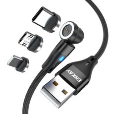 ENKAY 3 in 1 3A USB a Type-C / 8 Pin / Micro USB Magnetico 540 Gradi Rotante Cavo di Ricarica Veloce, Lunghezza: 1m (Nero)