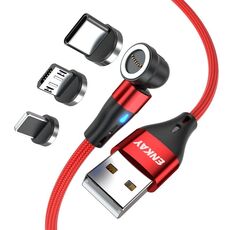 ENKAY 3 in 1 3A da USB a tipo C / 8 pin / Micro USB magnetico 540 gradi rotante cavo di ricarica veloce, lunghezza: 1 m (rosso)