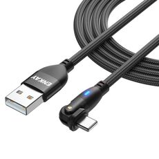 ENKAY Cavo dati di ricarica da USB a 8 pin con rotazione di 180 gradi con luce a LED, lunghezza: 2 m (nero)