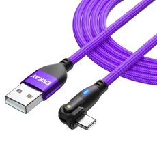 ENKAY Cavo dati di ricarica da USB a 8 pin con rotazione di 180 gradi con luce a LED, lunghezza: 2 m (viola)