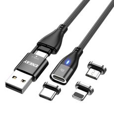 ENKAY 6-in-1 PD60W USB-A / Tipo-C a Tipo-C / 8 Pin / Micro USB Cavo di Ricarica Magnetico Veloce, Lunghezza Cavo: 1m (Nero)