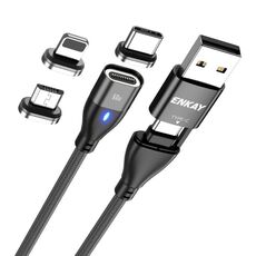 ENKAY 6-in-1 PD60W USB-A / da tipo C a tipo C / 8 pin / cavo di ricarica rapida magnetico micro USB, lunghezza cavo: 2 m (nero)
