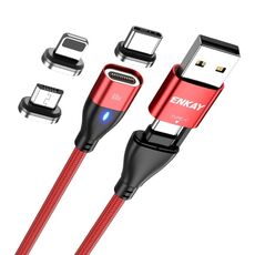 ENKAY 6-in-1 PD60W USB-A / da tipo C a tipo C / 8 pin / cavo di ricarica rapida magnetico micro USB, lunghezza cavo: 2 m (rosso)