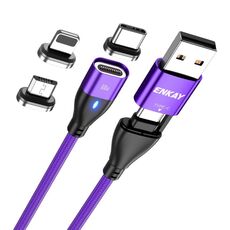 ENKAY 6-in-1 PD60W USB-A / da tipo C a tipo C / 8 pin / cavo di ricarica rapida magnetico micro USB, lunghezza cavo: 2 m (viola)