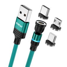 ENKAY 3 in 1 Cavo di ricarica rapido da USB a tipo C 3 in 1 3A / 8 pin / Micro USB magnetico con rotazione di 540 gradi, lunghezza: 1 m (verde)