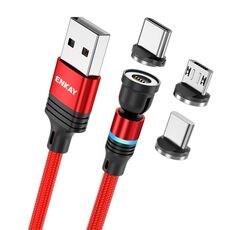 ENKAY 3 in 1 Cavo di ricarica rapido da USB a tipo C 3 in 1 3A / 8 pin / Micro USB Magnetico con rotazione di 540 gradi, Lunghezza: 1 m (Rosso)