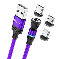ENKAY Cavo di ricarica rapido magnetico con rotazione di 540 gradi, 3 in 1, da USB a tipo C / 8 pin / Micro USB 3 in 1, lunghezza: 1 m (viola)