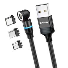 ENKAY Cavo di ricarica rapido magnetico con rotazione di 540 gradi 3 in 1 da USB a tipo C / 8 pin / Micro USB 3 in 1, lunghezza: 2 m (nero)