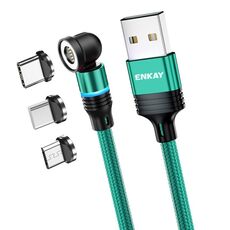 ENKAY Cavo di ricarica rapido magnetico con rotazione di 540 gradi 3 in 1 da USB a tipo C / 8 pin / Micro USB 3 in 1, lunghezza: 2 m (verde)