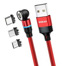 ENKAY Cavo di ricarica rapido magnetico con rotazione di 540 gradi, 3 in 1, da USB a tipo C / 8 pin / Micro USB 3 in 1, lunghezza: 2 m (rosso)