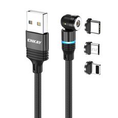 ENKAY Cavo di ricarica magnetico girevole a 540 gradi 3 in 1 da USB a tipo C / 8 pin / Micro USB 2,4 A, lunghezza: 1 m (nero)