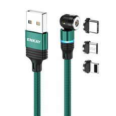 ENKAY Cavo di ricarica magnetico girevole a 540 gradi 3 in 1 da USB a tipo C / 8 pin / Micro USB 2,4 A, lunghezza: 1 m (verde)